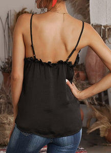 Black Sleeveless V Neck Cami Top