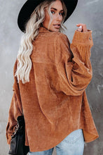 Load image into Gallery viewer, Caramel Corduroy Long Sleeve Button Up Top