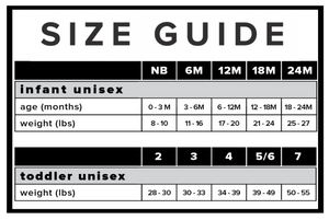 the size guide for a toddler unisex