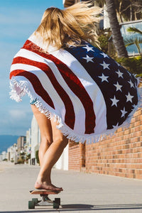 American Flag Fringe Terry Beach Towel