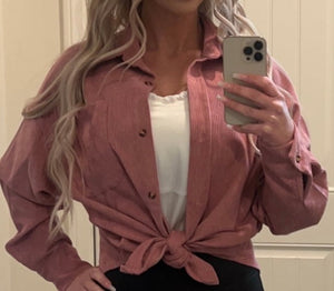 Pink Corduroy Long Sleeve Button Up Top