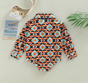 Aztec Long Sleeve Button Up Bodysuit