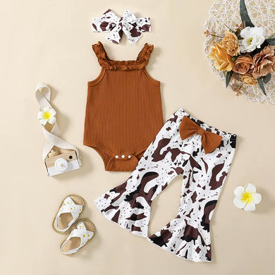 Caramel Bodysuit & Cow Print Pants Set