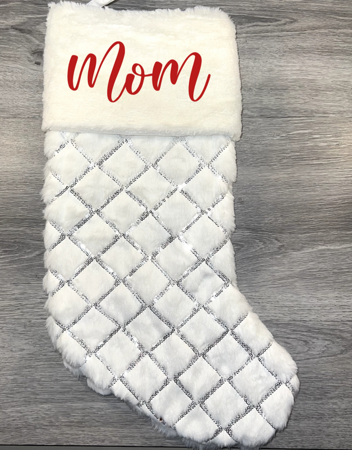 White Quilted Pattern Christmas Stocking