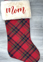 Load image into Gallery viewer, Red Plaid Christmas Stocking With Faux Fur Cuff