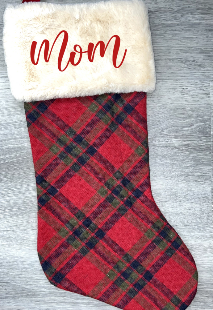 Red Plaid Christmas Stocking With Faux Fur Cuff