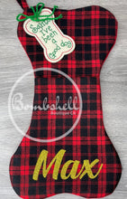 Load image into Gallery viewer, Plaid Dog Bone Christmas Stocking