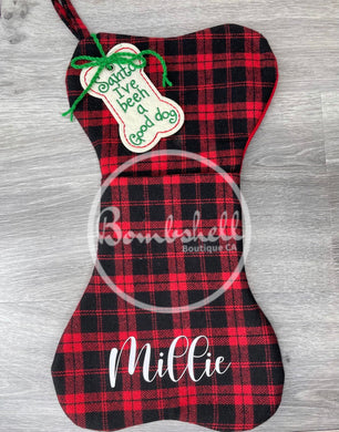 Plaid Dog Bone Christmas Stocking