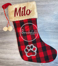 Load image into Gallery viewer, Red Buffalo Check Paw Print Dog Christmas Stocking