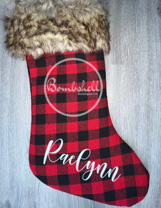 Red Buffalo Check Christmas Stocking With Brown Faux Fur Cuff