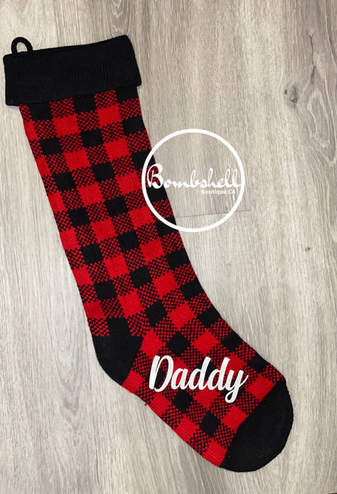 Oversized Red & Black Buffalo Check Knit Christmas Stocking