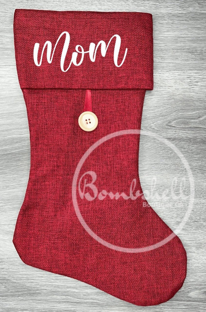 Red Burlap Christmas Stocking