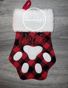 Red Buffalo Check Paw Print Christmas Stocking