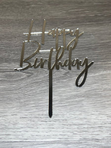 Silver Happy Birthday Acrylic Cake Topper