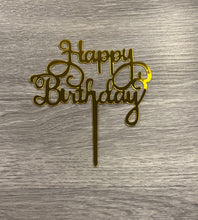 Load image into Gallery viewer, Gold Happy Birthday Acrylic Cake Topper