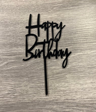 Load image into Gallery viewer, Black Happy Birthday Acrylic Cake Topper