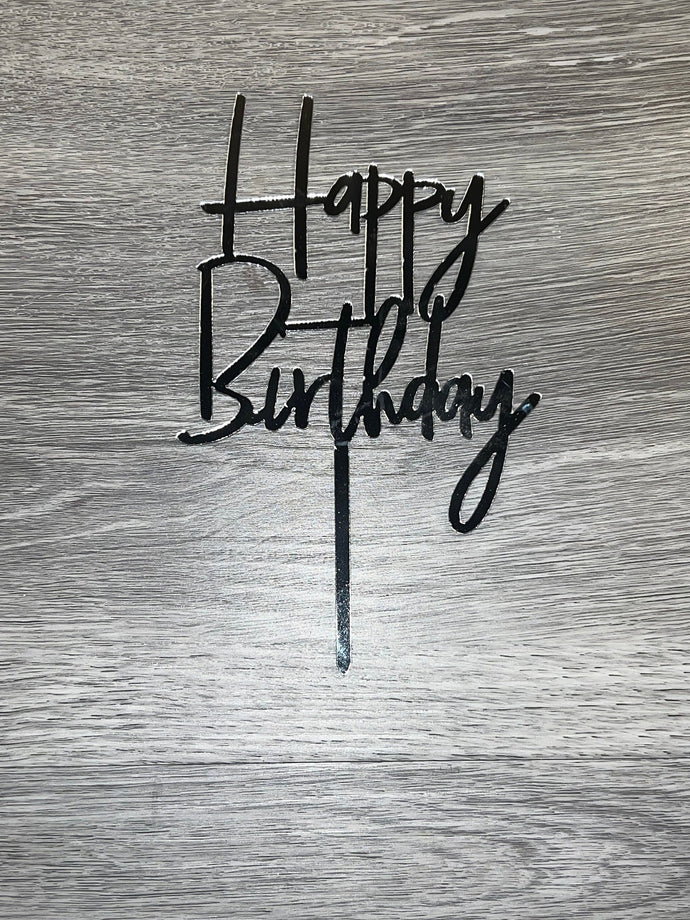 Silver Happy Birthday Acrylic Cake Topper