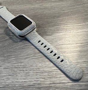 Gray Leopard Engraved Silicone Apple Watch Band 38mm 40mm & 41mm