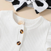 Load image into Gallery viewer, White Bodysuit &amp; Cow Print Shorts W/ Headband