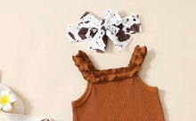 Load image into Gallery viewer, Caramel Bodysuit &amp; Cow Print Pants Set