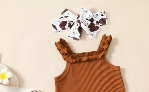 Caramel Bodysuit & Cow Print Pants Set