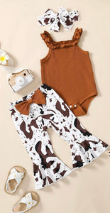 Caramel Bodysuit & Cow Print Pants Set