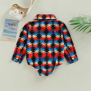 Aztec Long Sleeve Button Up Bodysuit