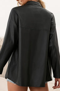 Black Leather Long Sleeve Button Up Top