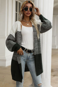 Green, Gray, & White Cardigan Sweater