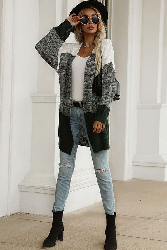 Green, Gray, & White Cardigan Sweater