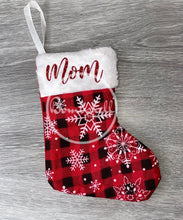 Load image into Gallery viewer, Mini Red Buffalo Plaid Snowflake Christmas Stocking