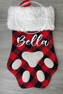 Red Buffalo Check Paw Print Christmas Stocking