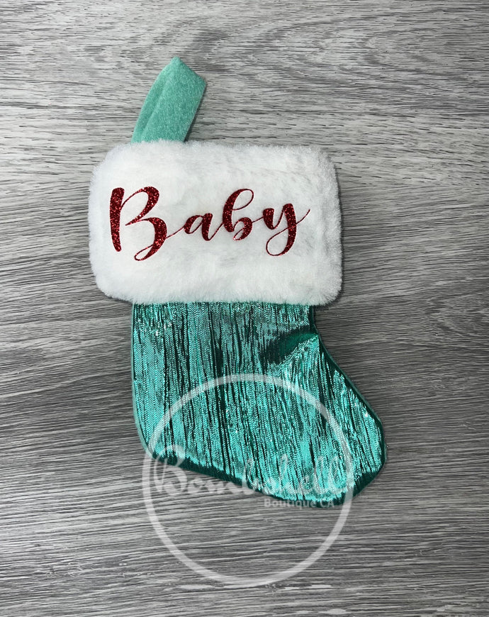 Mini Metallic Aqua Christmas Stocking