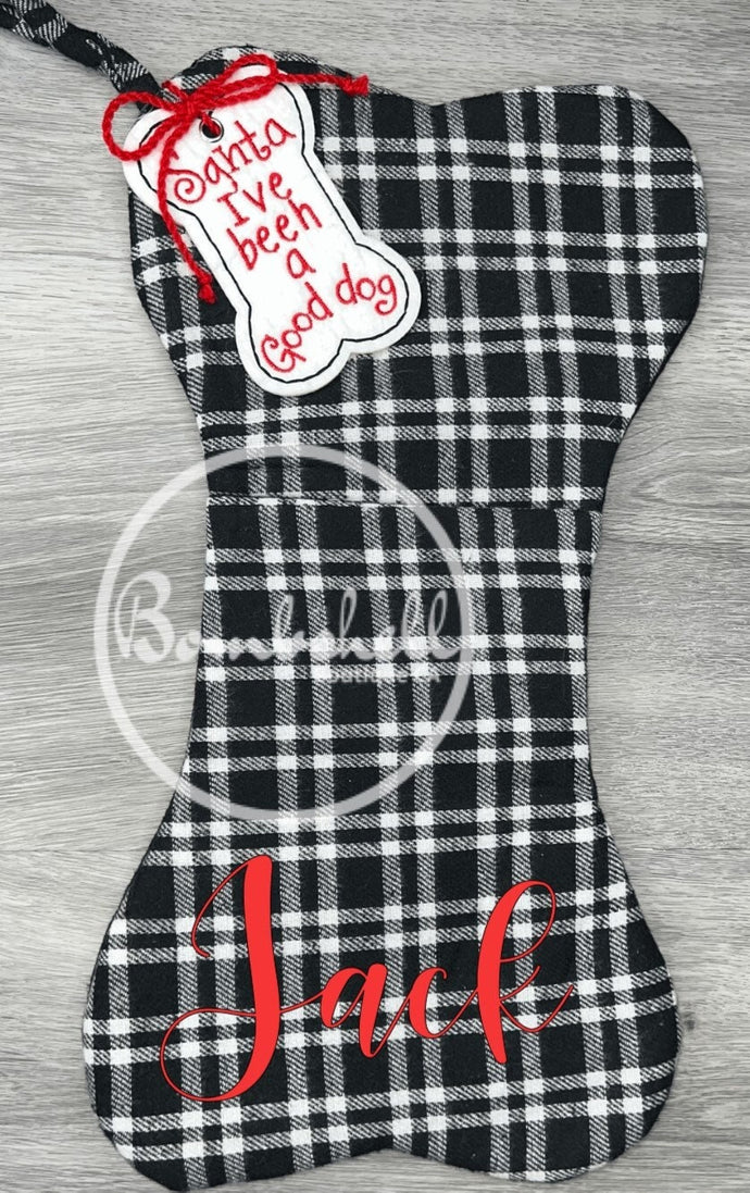 Plaid Dog Bone Christmas Stocking