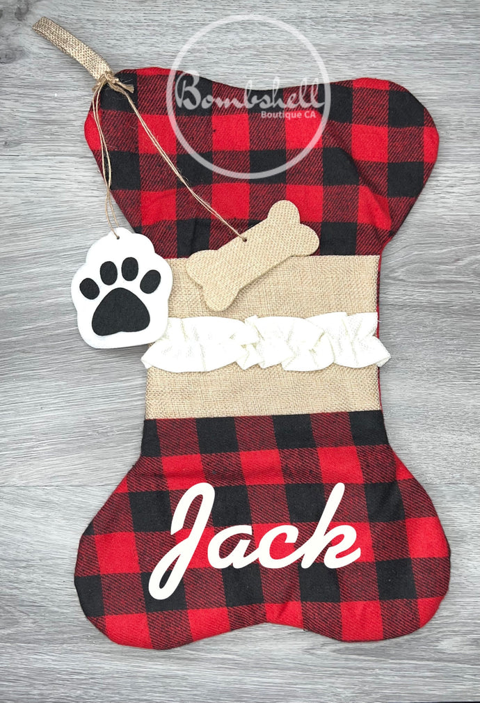 Red Buffalo Plaid Dog Christmas Stocking