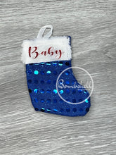 Load image into Gallery viewer, Mini Blue Sequin Christmas Stocking