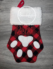 Load image into Gallery viewer, Red Buffalo Check Paw Print Christmas Stocking