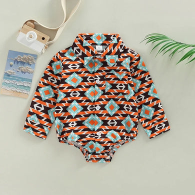 Aztec Long Sleeve Button Up Bodysuit