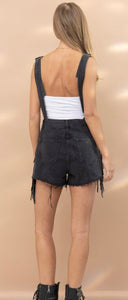 Black Fringe Studded Denim Overalls