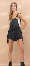 Load image into Gallery viewer, Black Fringe Studded Denim Overalls