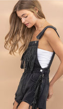 Load image into Gallery viewer, Black Fringe Studded Denim Overalls